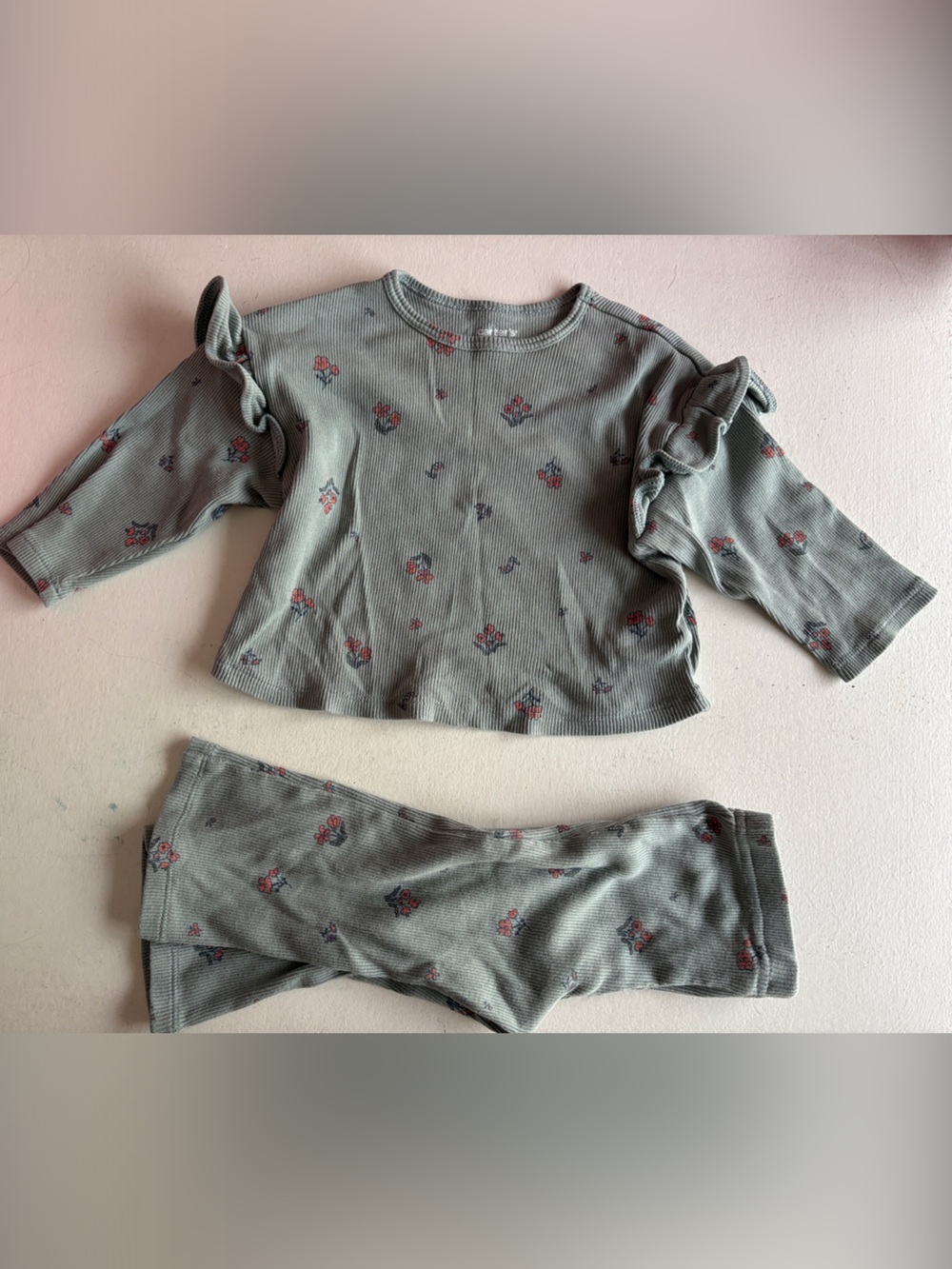 Carter's Sage Green Floral Ruffle Matching Set - Picture 3 of 7